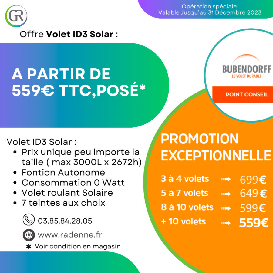 Offre volet Bubendorff ID3 Solar
