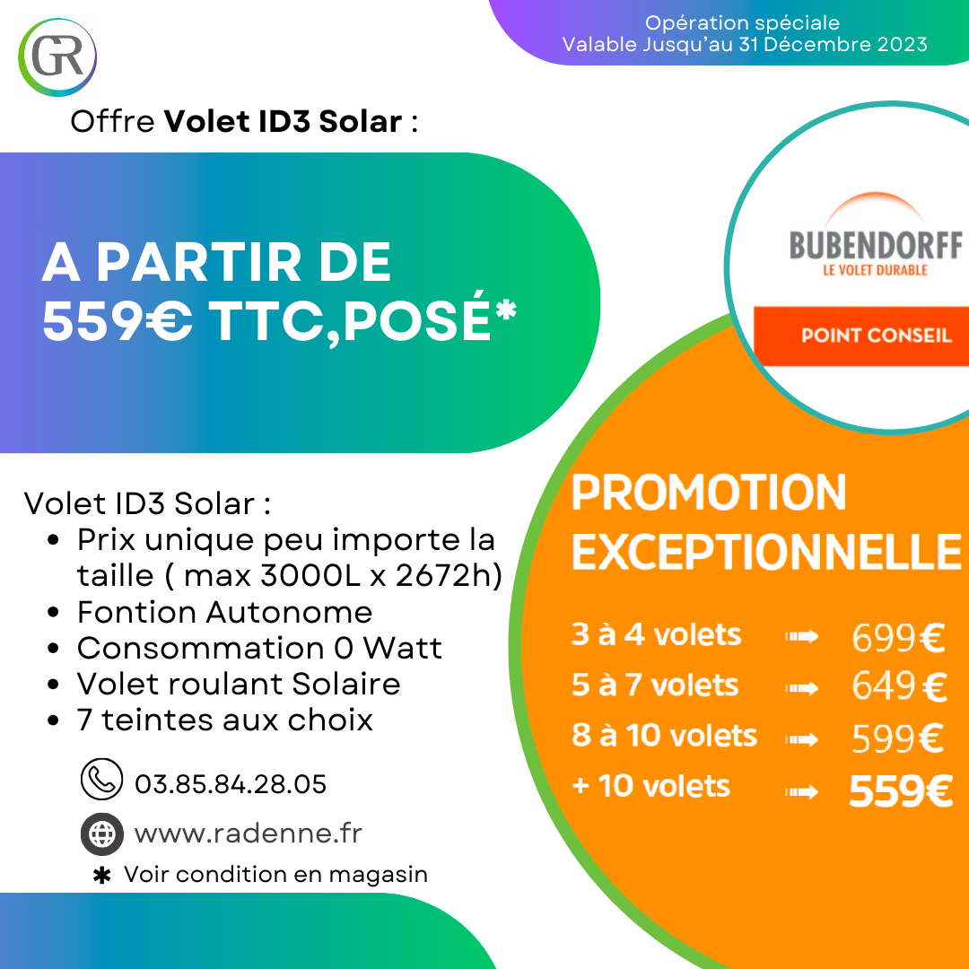Offre volet Bubendorff ID3 Solar